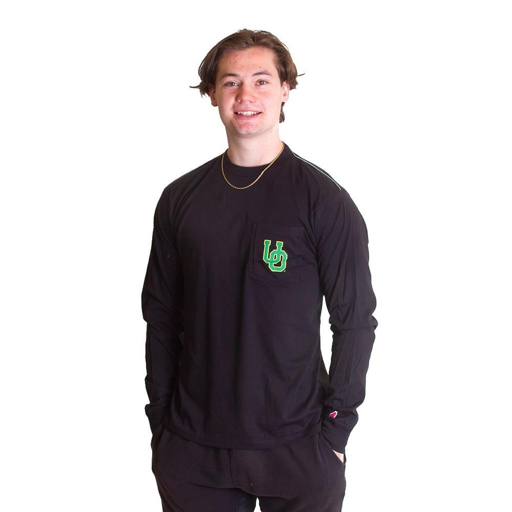 Interlocking UO, League, Black, Long Sleeve, Cotton, Men, Pocket, University of Oregon, T-Shirt, 732424